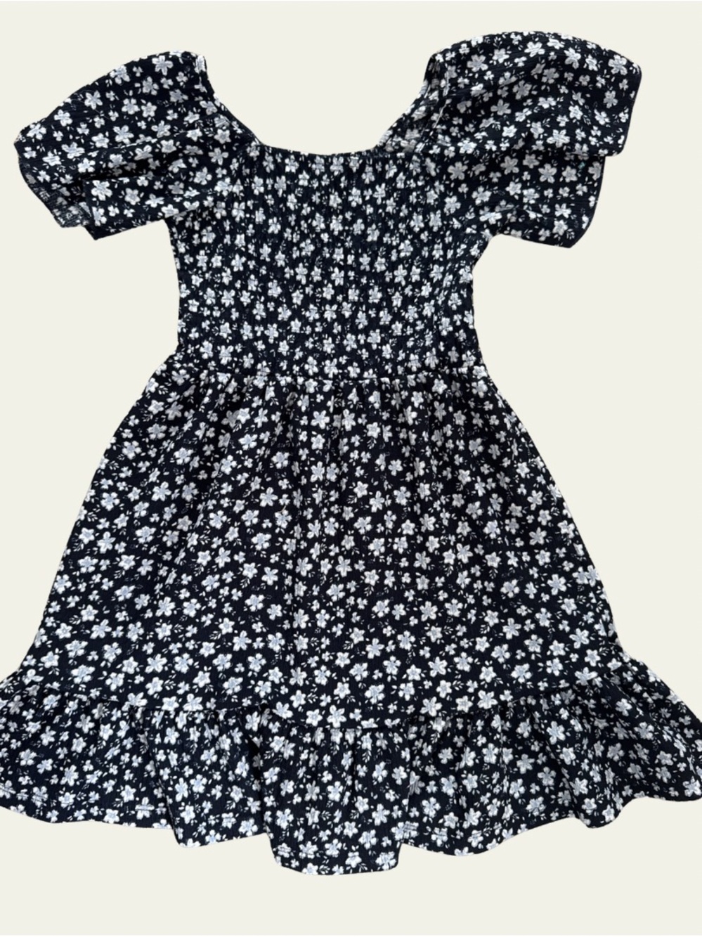Zara Girls Navy & White Floral Smocked Dress Size 8-9